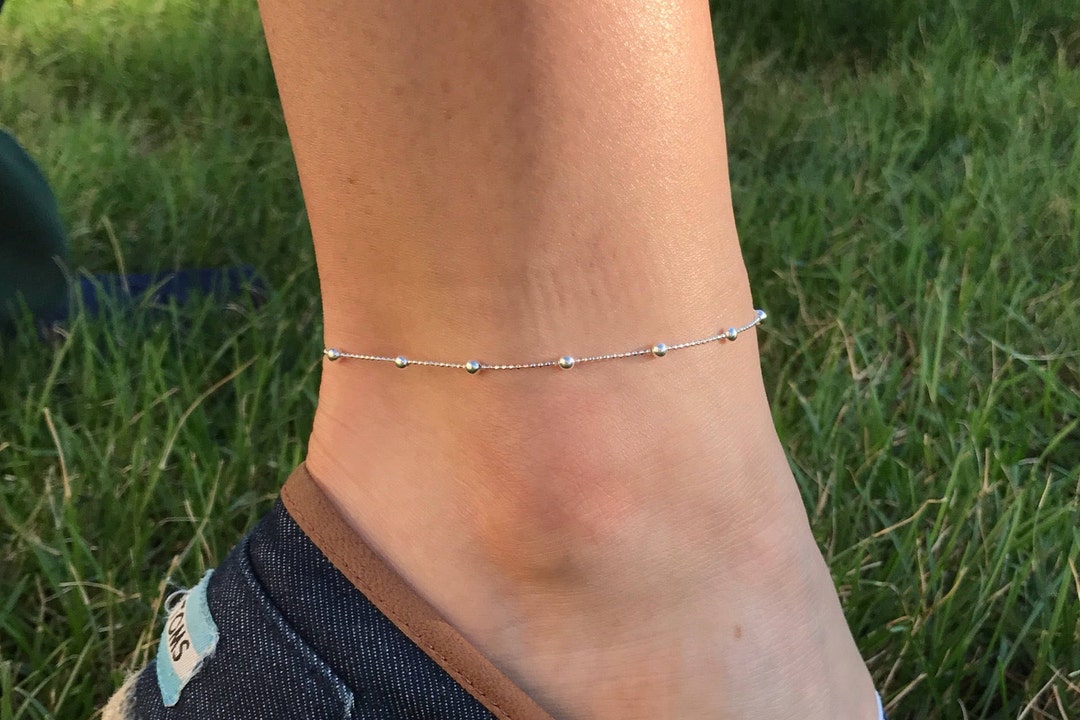 Silver Ball Bead Anklet Sterling Silver Anklet Summer Jewelry Beach ...