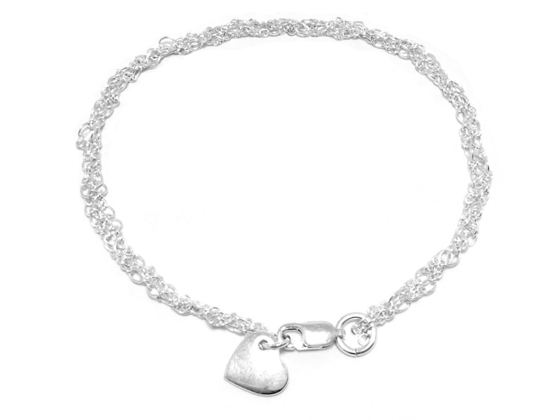 Womens 925 Sterling Silver bracelet Minimalist bracelet Flat heart charm bracelet for girls multistrand dainty silver bracelet for women
