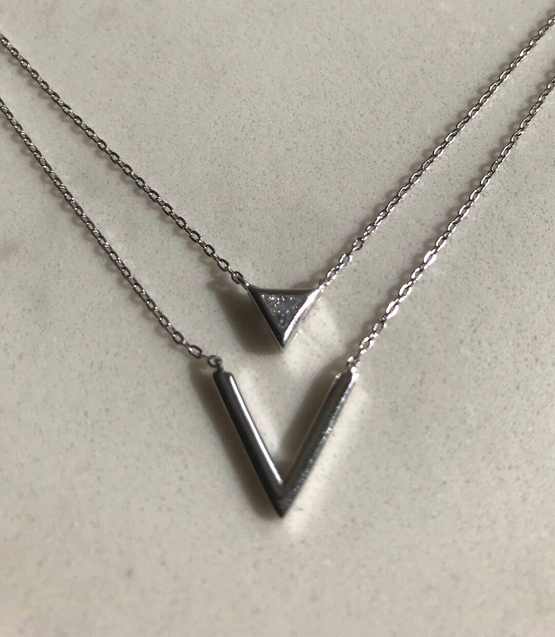 Sterling Silver V Necklace Silver Chevron Necklace Dainty Silver