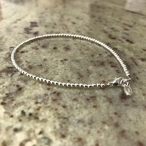 2mm silver ball bead bracelet on steel wire 3mm Sterling Silver Bead Bracelet 2mm Beaded Bracelet Dainty Silver Beads Delicate Silver Beads