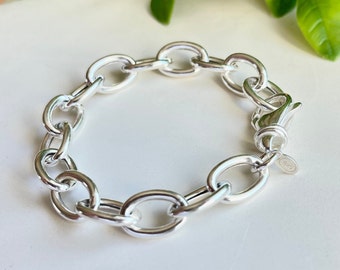 Chunky Sterling Silver Bracelet Heavy silver bracelet 925 silver statement bracelet oversized silver cable chain thick silver bracelet