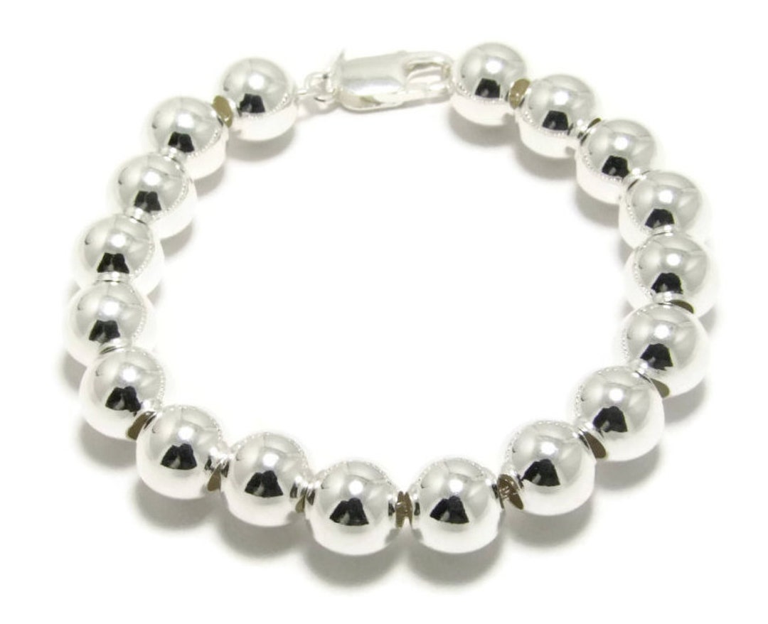10mm sterling silver bead bracelet deals