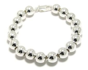 10mm Silver Ball Bracelet 925 Sterling silver ball bead bracelet 10mm silver beaded bracelet big silver ball beads bracelet Sterling Bead