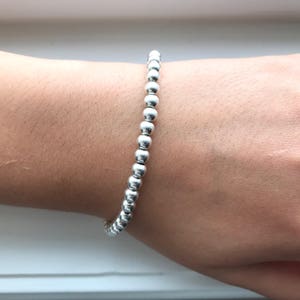 5mm Silver Ball Bead Bracelet Womens Sterling Silver Beaded Bracelet Ball Bead Bridal Bracelet 5mm Silver Bead Bracelet Silver Beads 5mm image 1