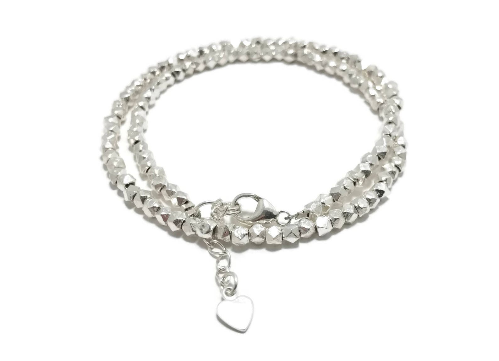 Sterling Silver Nugget Bead Bracelet Double Wrap Nugget Etsy