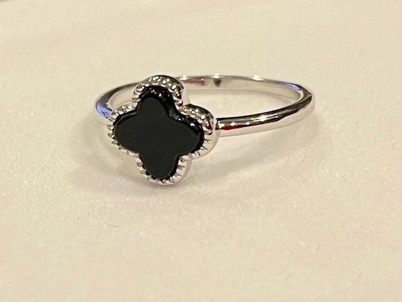 Sterling Silver Clover Ring Gold Black Clover Ring Women Sterling Silver Clover Ring Gold Black Clover Ring Women