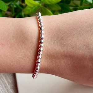 4mm Silver Ball Bead Stretch Bracelet tiny bead bracelet silver small bead bracelet layering bead bracelet minimal Sterling silver bracelet