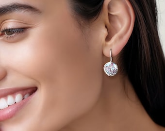 Orecchini pendenti in argento sterling con zirconi cubici rotondi, placcati in rodio