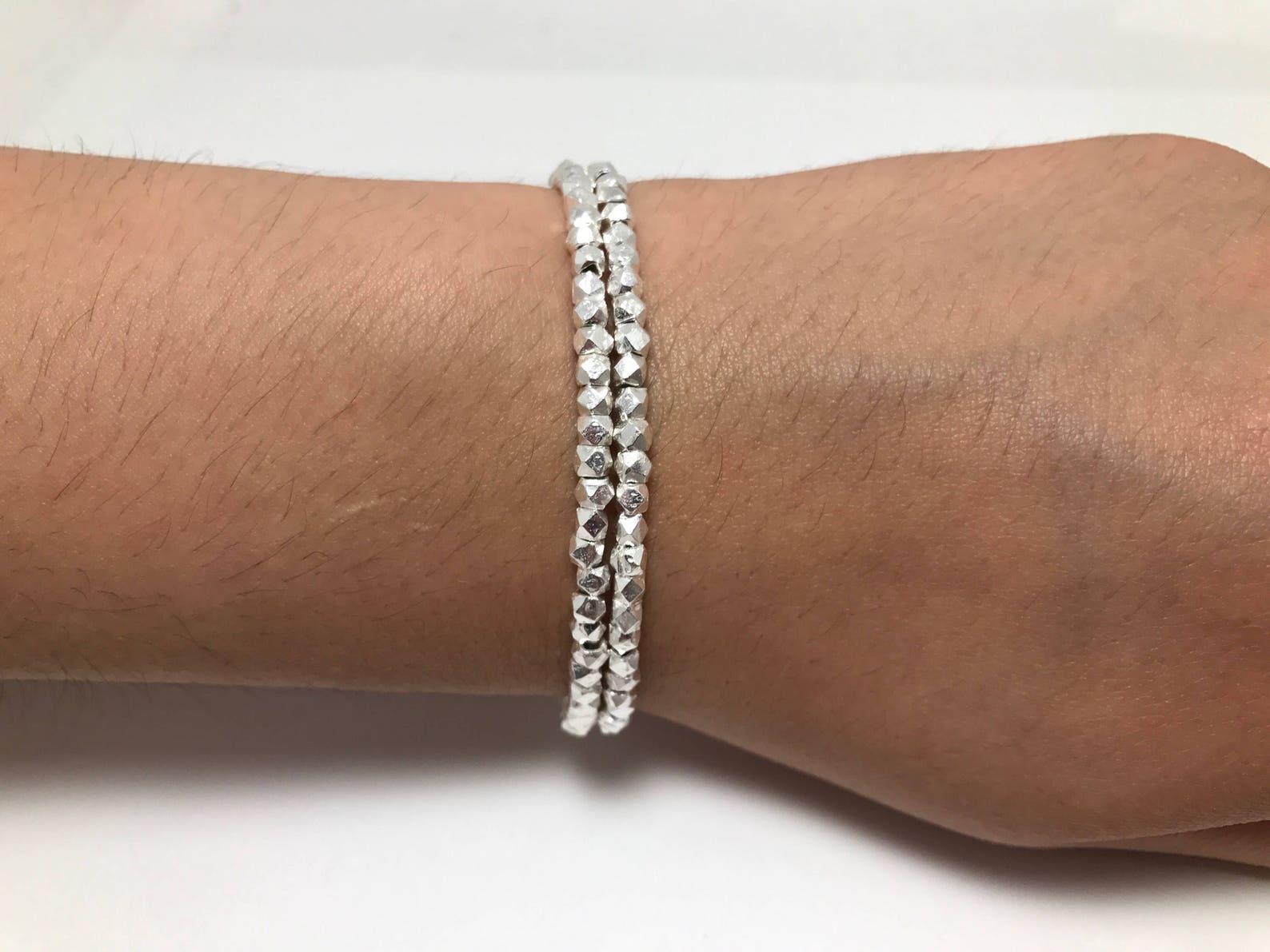 Sterling Silver Nugget Bead Bracelet Double Wrap Nugget Etsy