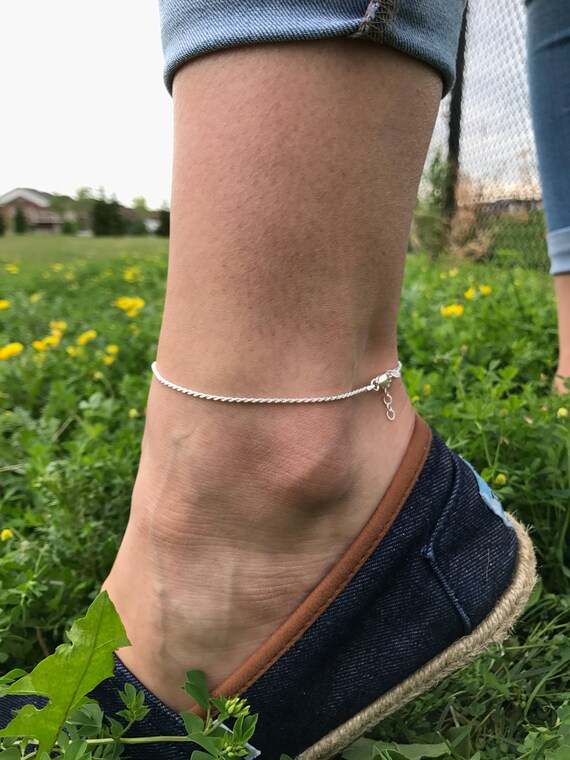 Silver Rope Chain Anklet, Minimalist Summer Ankle Bracelet