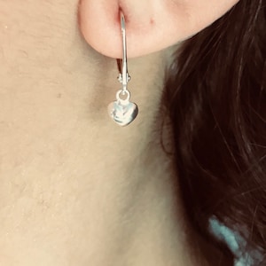Sterling Silver tiny heart earrings Dangle Heart Earring Drop Heart Earrings Small Heart Earrings Silver Loop Earrings Silver Hook Earrings