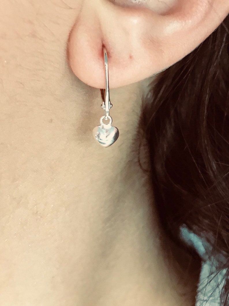 Sterling Silver tiny heart earrings Dangle Heart Earring Drop Heart Earrings Small Heart Earrings Silver Loop Earrings Silver Hook Earrings