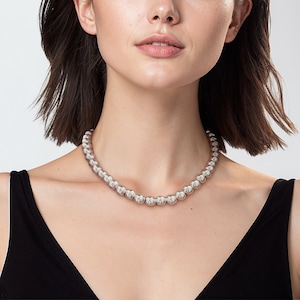 10mm Sterling Silver Ball Necklace 10mm ball bead necklace silver pearl bead necklace silver womens necklace big silver ball chunky necklace
