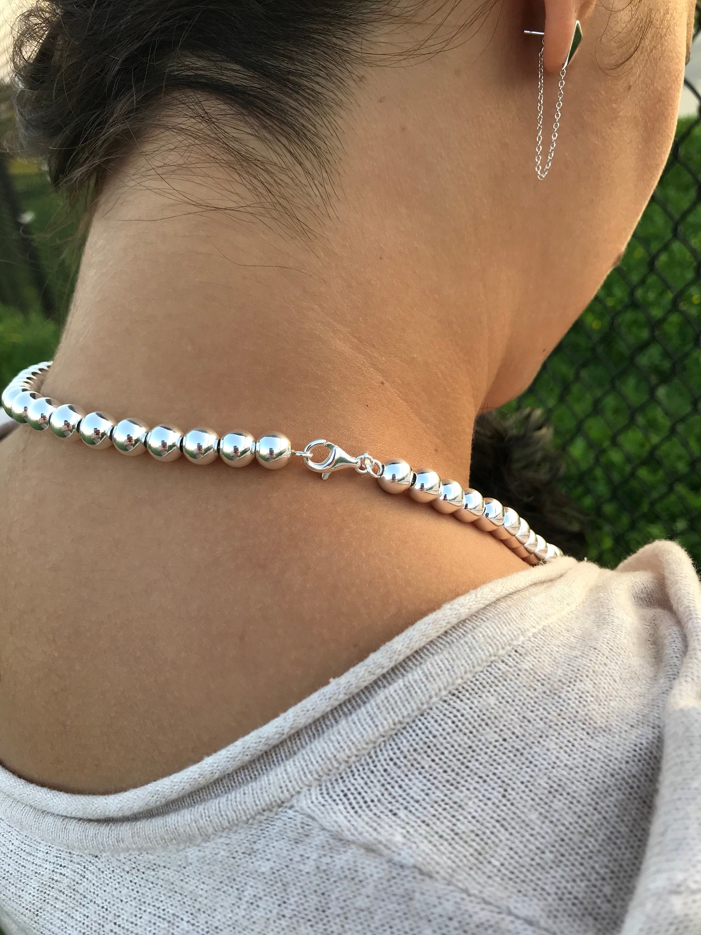 Solid 925 Sterling Silver, Moon Cut Ball Bead Chain Necklace, Made In Italy, Chains For Men, Women's Necklace For Charms, Gift For Him/her - UK