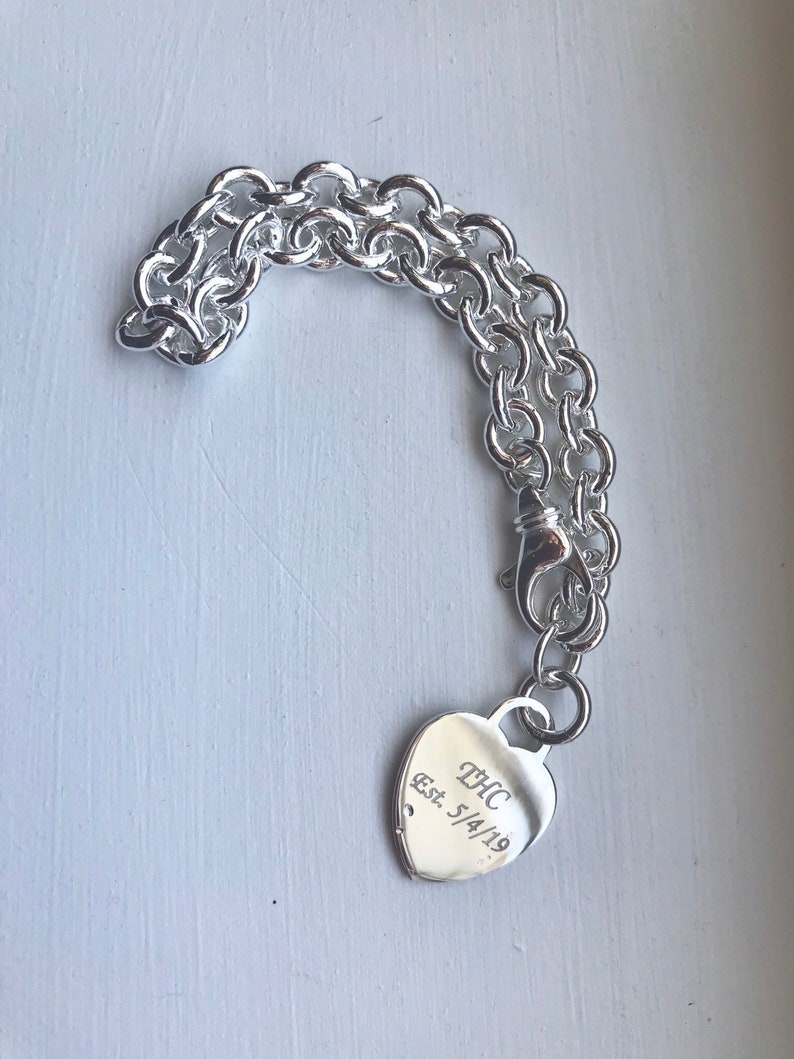Sterling silver custom bracelet Engravable silver heart charm bracelet personal charm bracelet personalized silver charm bracelet