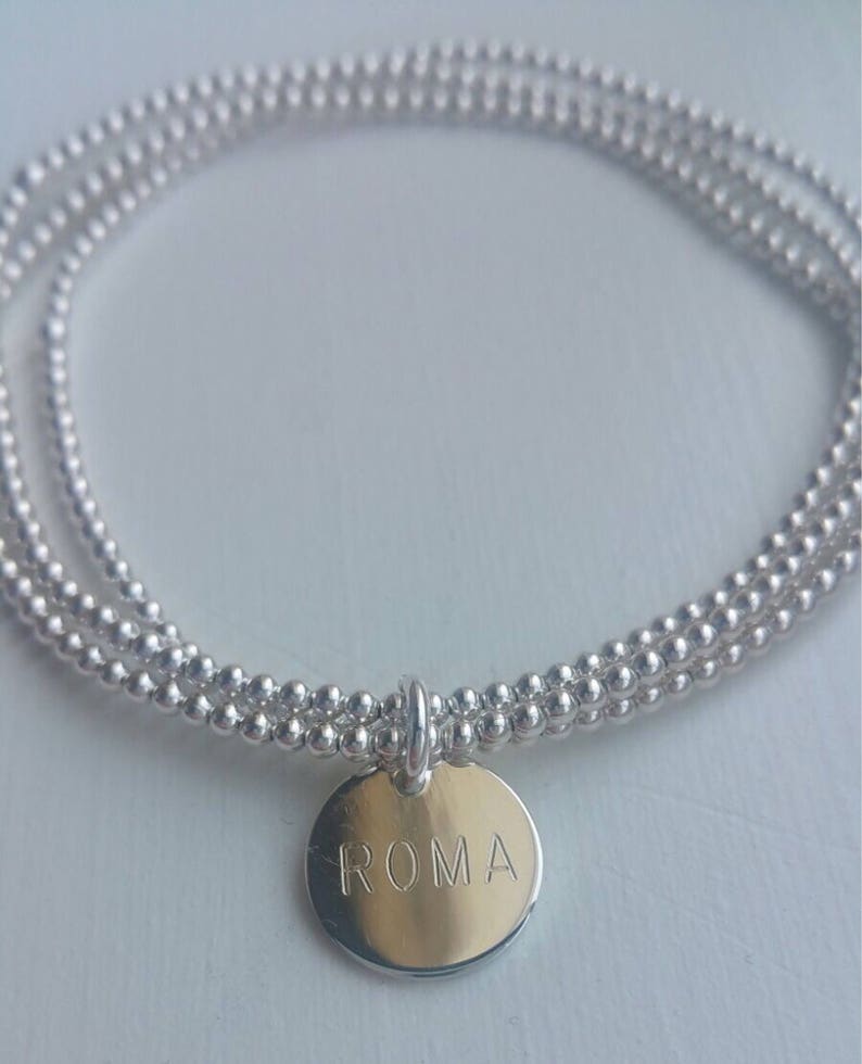 Multi Layer silver ball bead bracelet 2mm ball bead stretch bracelet engravable silver bracelet personalized silver layering bracelet