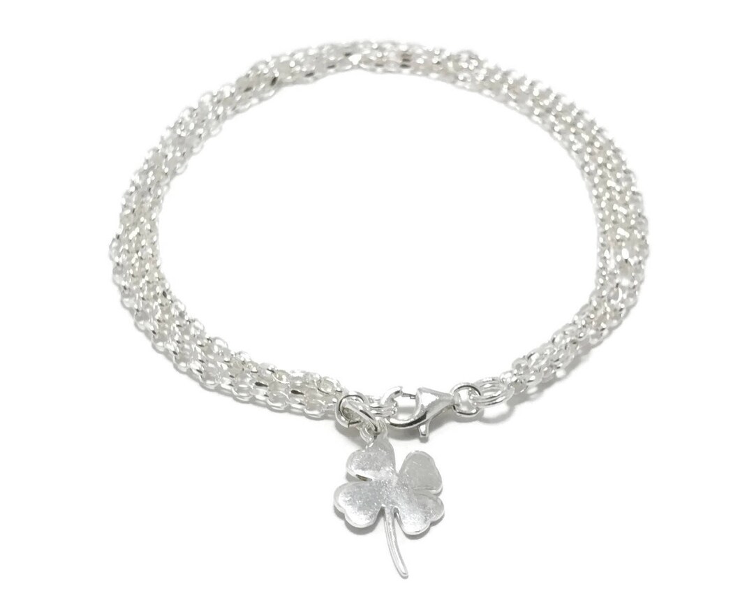 4 Leaf Clover Silver Bracelet Lucky Charm Bracelet Silver 4 Leaf Clover