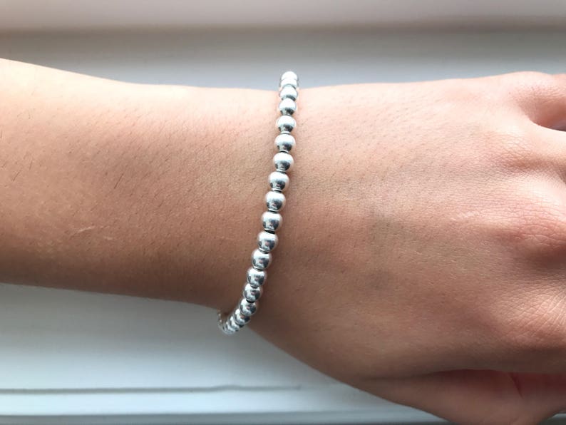 5mm Silver Ball Bead Bracelet Womens Sterling Silver Beaded Bracelet Ball Bead Bridal Bracelet 5mm Silver Bead Bracelet Silver Beads 5mm image 4