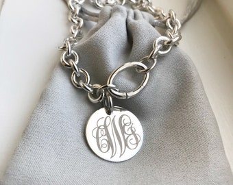 Pulsera inicial de plata Pulsera monograma de plata Pulsera personalizada de plata pulsera de grabado de plata pulsera personalizada para regalo de mujer