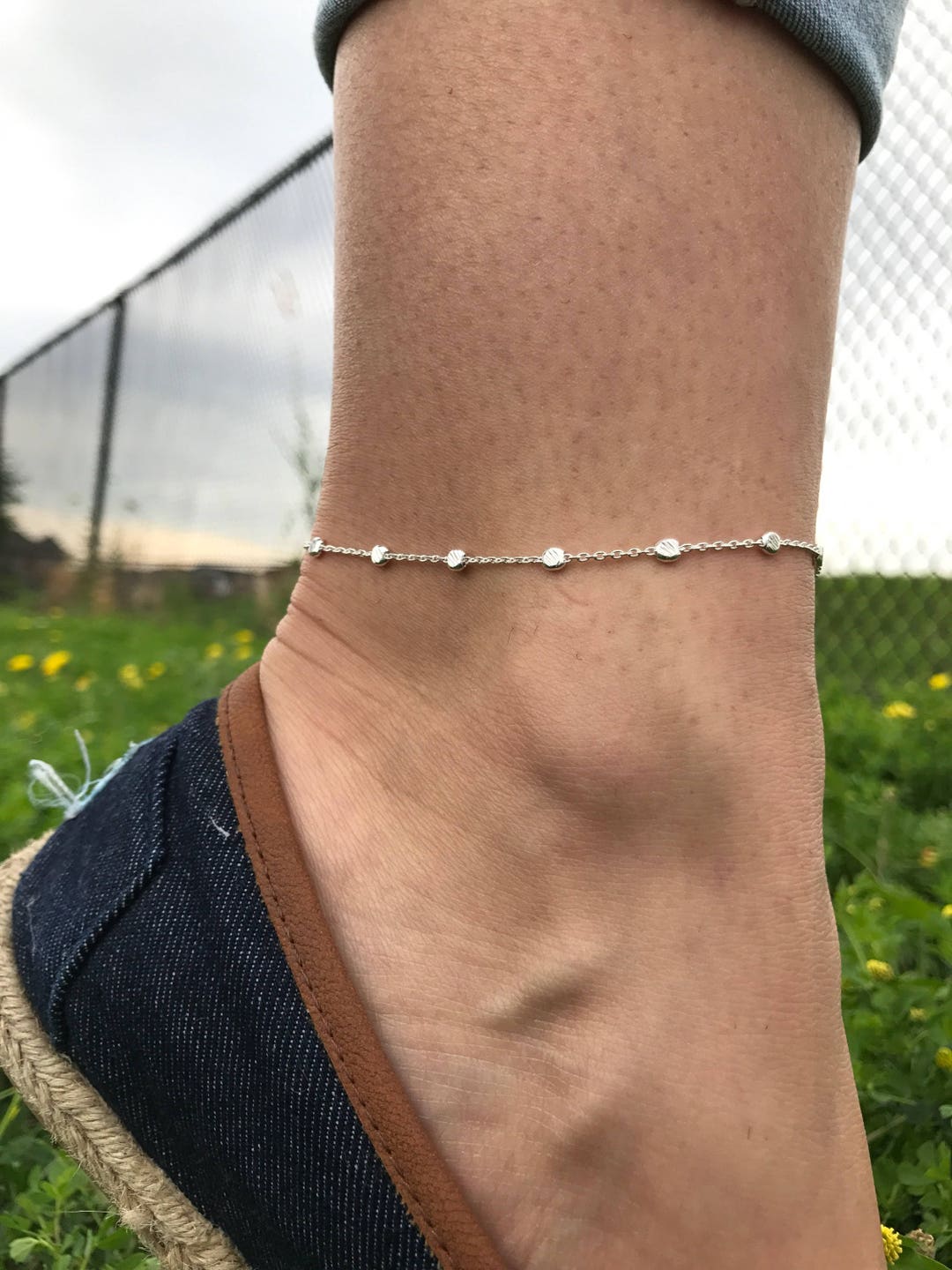 Buy Dainty Sterling Silver Anklet Hammered Silver Bead Anklet Flat Silver  Bead Anklet Silver Summer Anklet Beach Ankle Bracelet Anklet Jewellery