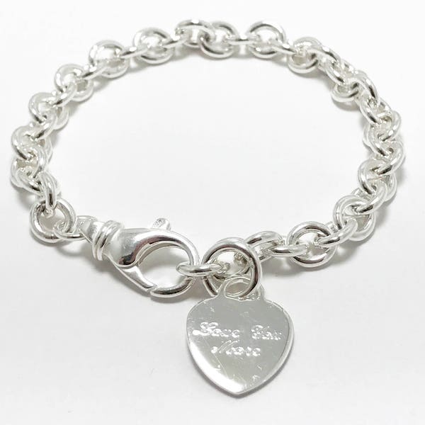 silver custom bracelet silver gift message bracelet Engravable silver heart charm bracelet personal charm bracelet personalized silver charm