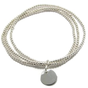 Multi Layer silver ball bead bracelet 2mm ball bead stretch bracelet engravable silver bracelet personalized silver layering bracelet