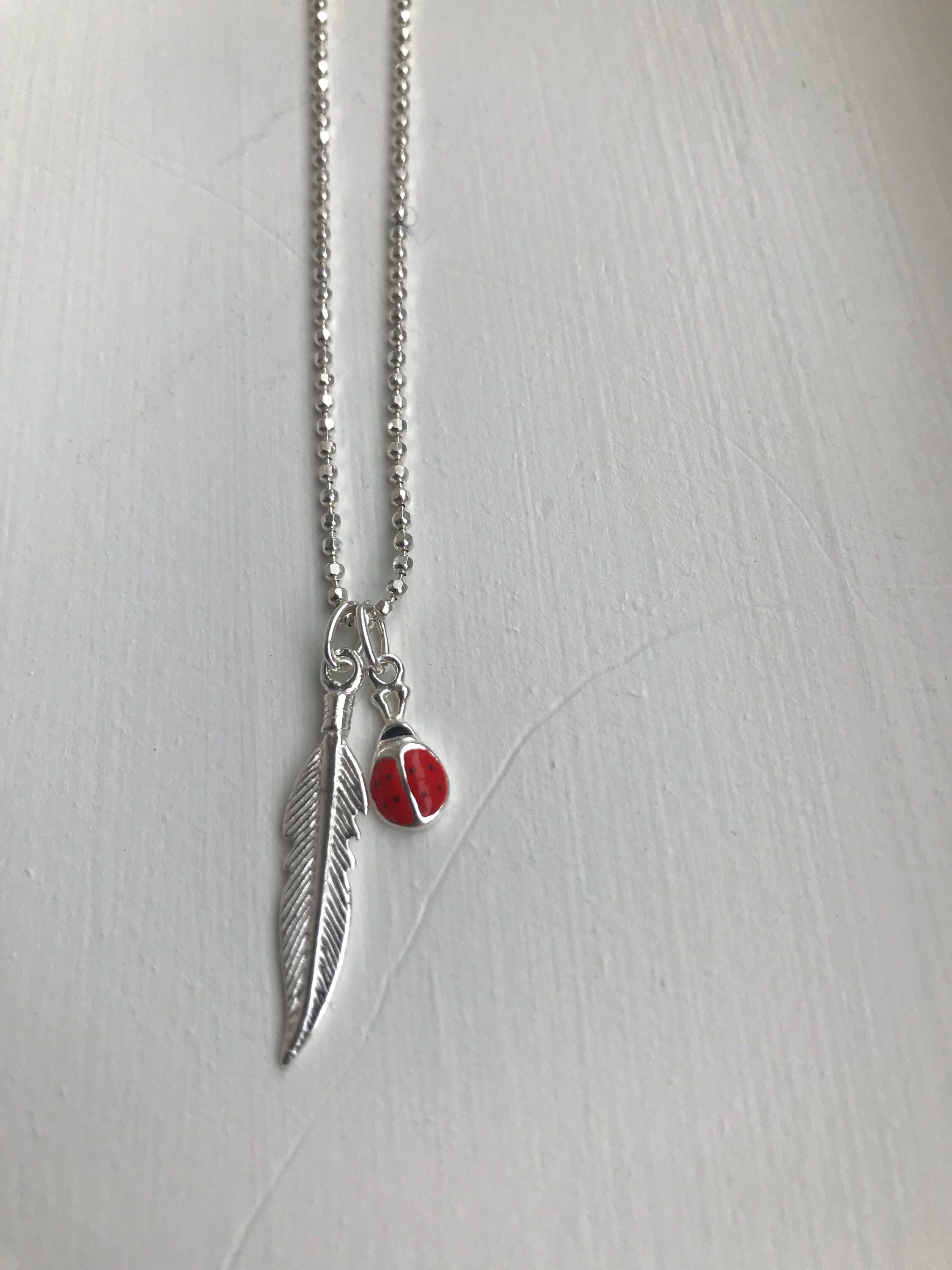 Silver Feather Necklace Sterling Silver Ladybug Necklace - Etsy Silver Feather Necklace Sterling Silver Ladybug Necklace - Etsy