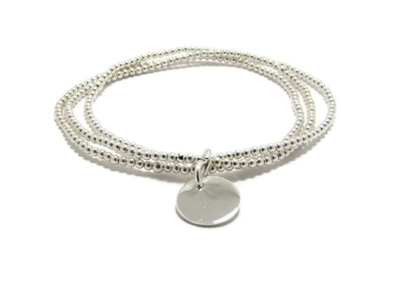 Multi Layer silver ball bead bracelet 2mm ball bead stretch bracelet engravable silver bracelet personalized silver layering bracelet
