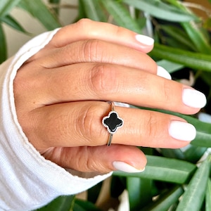 Sterling Silver clover ring gold black clover ring women clover ring sterling silver clover ring 4 leaf clover ring