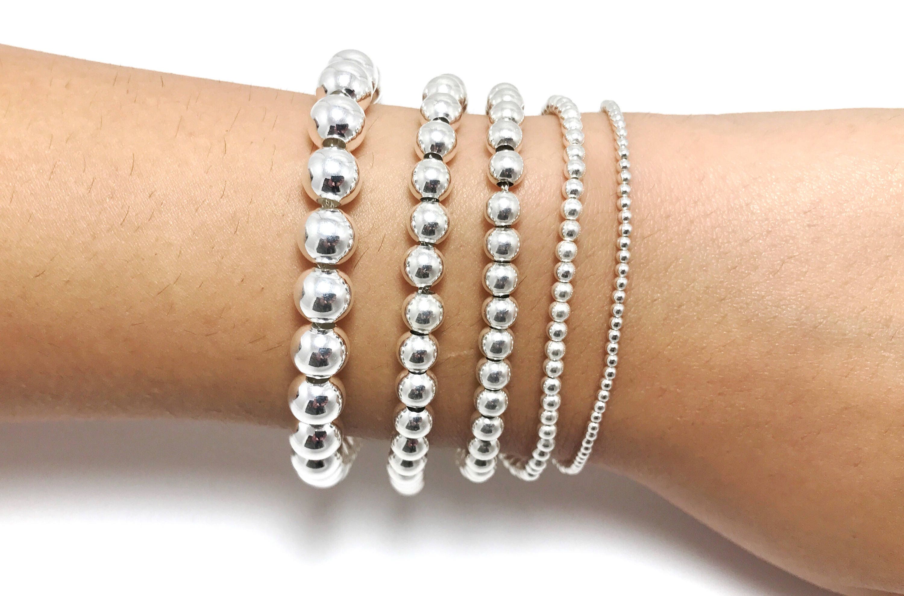 8mm Sterling Silver Ball Bracelet Silver Beaded Bracelet 8mm Etsy