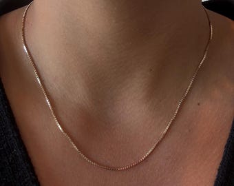 10k Gold Box Chain Necklace: Delicate, Minimalist Style 10k gold box chain solid gold necklace delicate gold necklace for women dainty gold