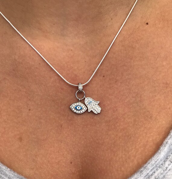 Sterling Silver Hamsa Evil Eye Pendant