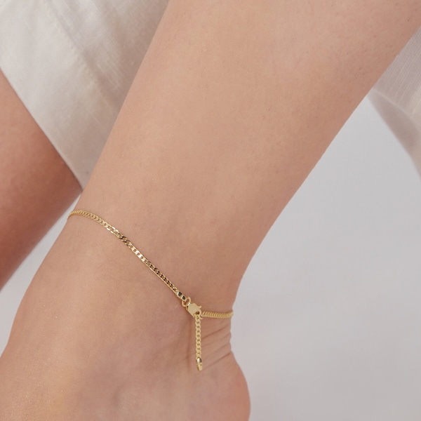 gold curb anklet 10 karat gold anklet dainty gold anklet fancy gold anklet fine gold ankle bracelet flat gold chain anklet delicate gold
