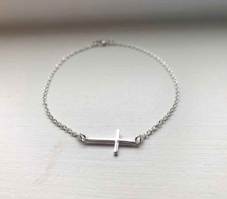 Silver Cross Bracelet Dainty Cross Bracelet Sideways Cross | Etsy