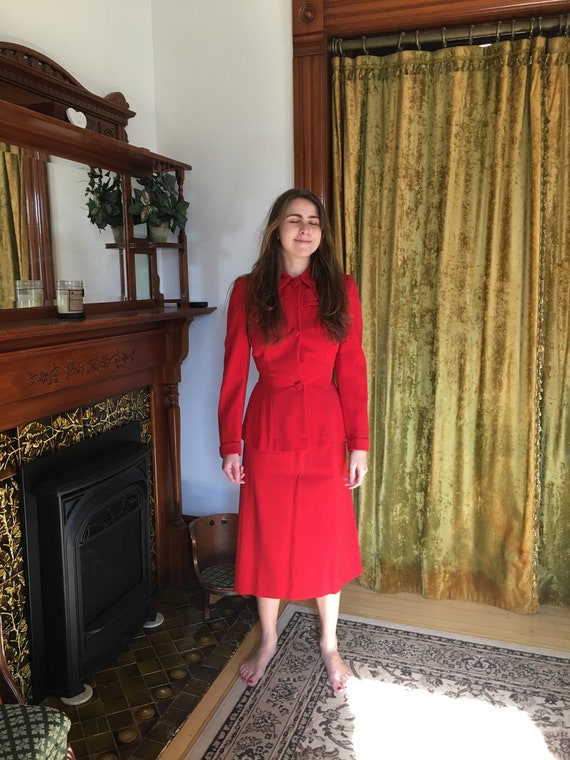 1940s Red Wool Skirt Suit Set 40s Vintage Betty Ro