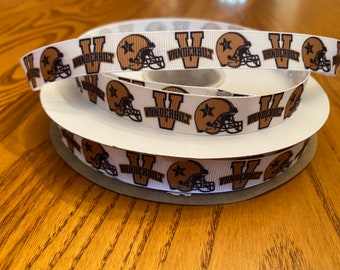 3 or 5 YARDS GROSGRAIN VANDERBILT UNIVERSITY 1/" INCH PRINTED GROSGRAIN RIBBON 1