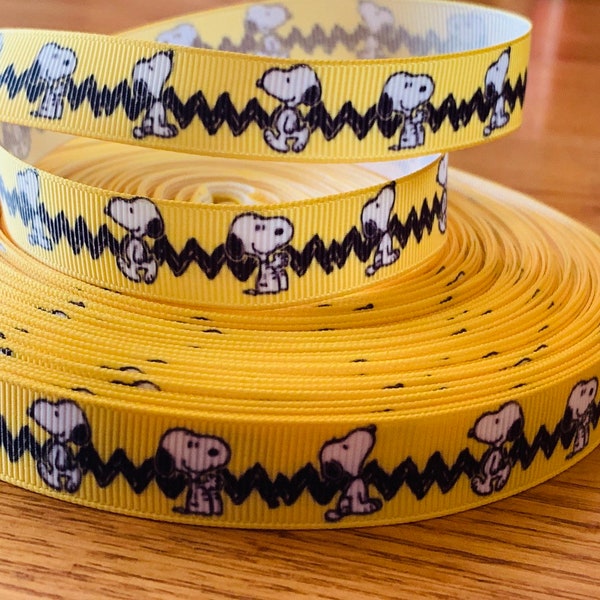 5/8" Snoopy  Grosgrain  Ribbon  5/8 16mm high quality  Peanut inspired comics yellow black bty