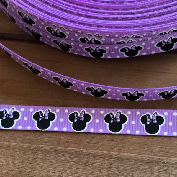 3/8" Purple Lavender Minnie Mouse inspired  Ribbon 3/8 Inch  Ribbon Minnie Mouse BTY By The Yard   Ears Bow   Grosgrain Hair Bow Ribbon