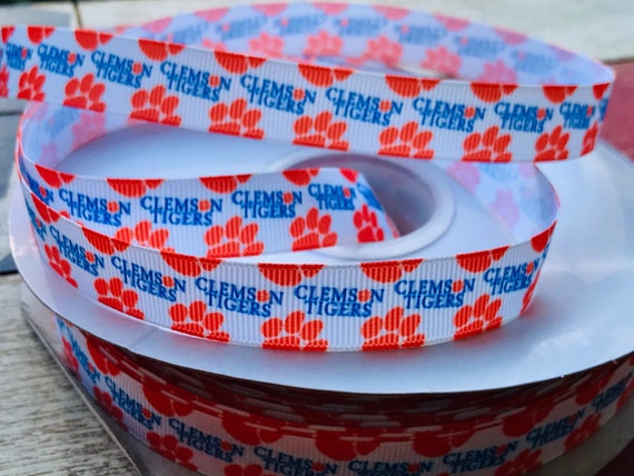 CLEMSON TIGERS INSPIRED ORANGE PAWS GROSGRAIN RIBBON BY THE YARD USA SELLER