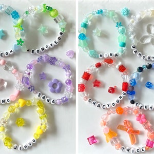custom TWICE stretchy beaded bracelets (custom COLOR, custom MEMBER nayeon jeongyeon momo sana jihyo mina dahyun chaeyoung tzuyu twice)