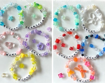 custom TWICE stretchy beaded bracelets (custom COLOR, custom MEMBER nayeon jeongyeon momo sana jihyo mina dahyun chaeyoung tzuyu twice)