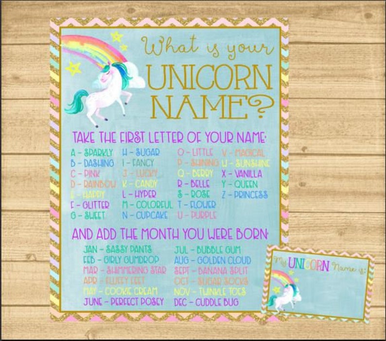 unicorn name poster whats your unicorn name etsy