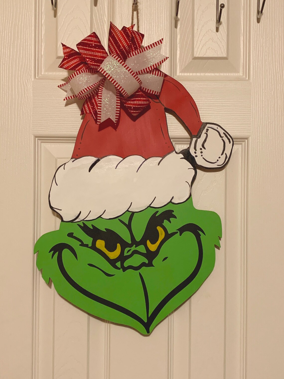 Hand painted Grinch door hanger Christmas topper wall Etsy