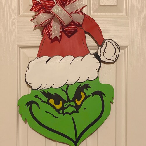 Hand Painted Grinch Door Hanger Christmas Topper Wall Etsy