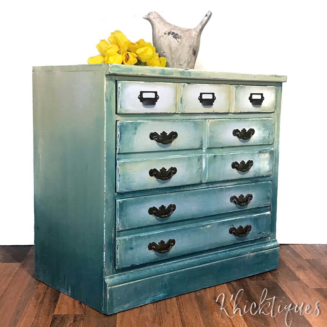 Ombré Dresser Boho Drippy Painted Furniture Blue Yellow Etsy