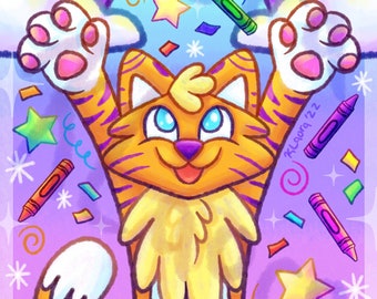 Use Every Crayon in the Box Motivational Furry Anthro Cat Tiger Kidcore Babyfur Rainbow Holographic Poster Print