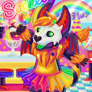 Custom 80&#39;s 90&#39;s 2000&#39;s Lisa Rainbow Frank Inspired Custom Furry Fursona Art Badge Bust Commission