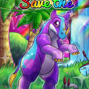 Save the Unicorns Rhino Rhinoceros Lisa Rainbow Frank Inspired 1990&#39;s 90&#39;s 80&#39;s 2000&#39;s Poster Print