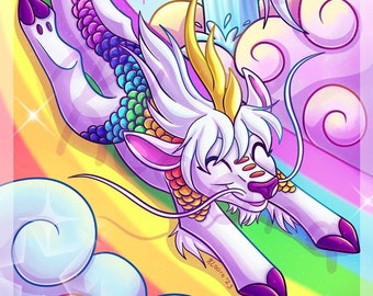 Follow Your Rainbow Kirin Lisa Unicorn Frank MLP Kidcore Inspired Furry Holographic Poster Print 80's 90's 2000's Y2k