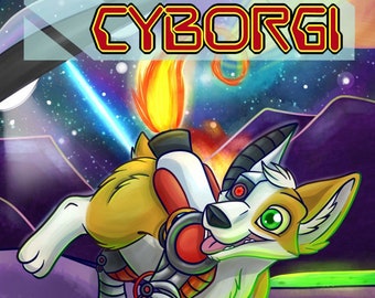 The Adventures of Cyborgi Cyborg Corgi Sci-Fi Alien Galaxy Furry Art Print